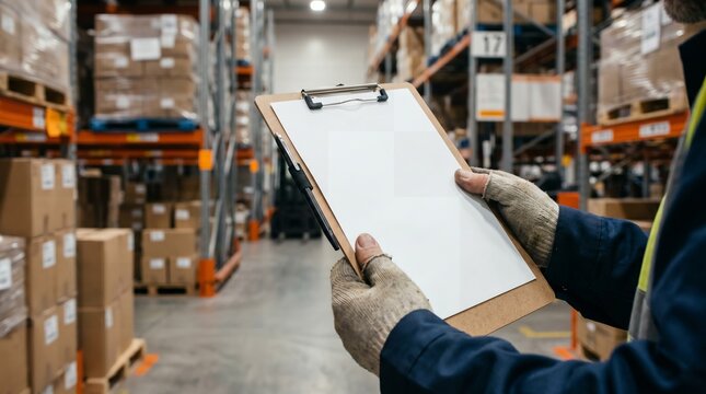 Warehouse Worker Holding Clipboard Inventory Checklist