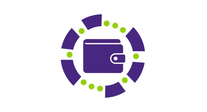 Digital wallet icon with circular pattern.