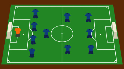 Soccer field with team player jerseys illustrating formation strategy © Siamart