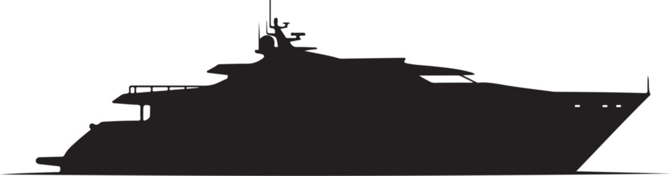 Luxury yacht silhouette, boat icon, black vector, nautical symbol, sailing vessel