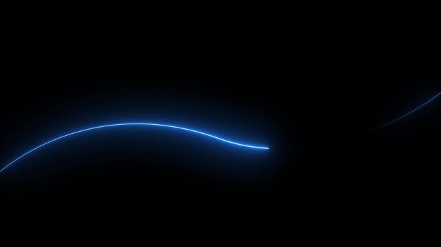 Bright neon line abstract technology. Fast speed Horizontal neon line animation on  a black background