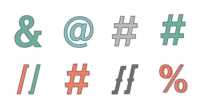 Colorful symbols and signs collection.