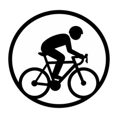 Obraz premium Cyclist riding bicycle in circular safety sign vector flat design