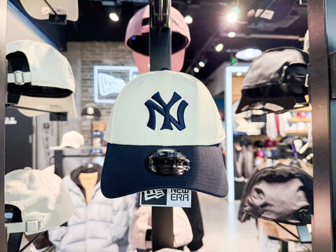 Shanghai, China - November 27, 2025: Close Up New York Yankees New Era Baseball Cap on Display in Shanghai Store