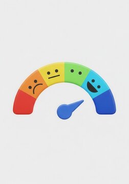3D Customer Satisfaction Meter with Colorful Emoji Faces and Needle Po