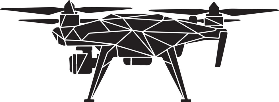 Geometric drone icon, black polygonal drone, vector aircraft symbol, modern tech logo