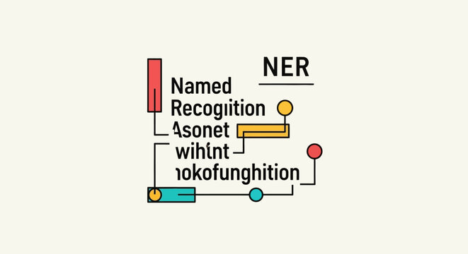 Abstract diagram representing Named Entity Recognition concept with geometric shapes and lines.