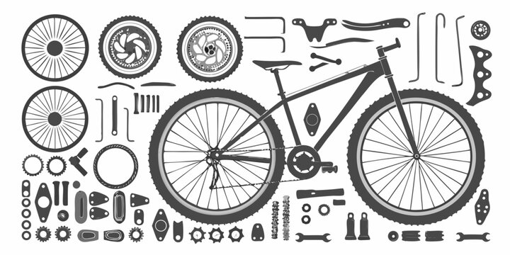 bicycle parts diagram a technical illustration in grayscale
