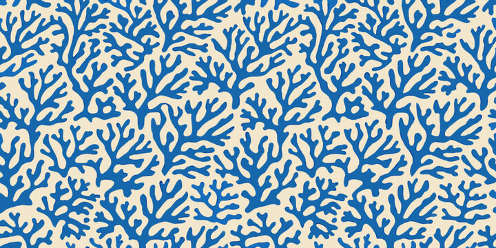 Blue coral pattern a seamless organic texture on a beige background