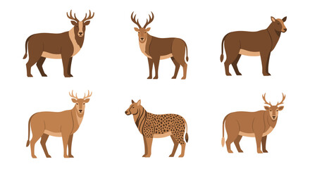 Fototapeta premium Variety of deer illustrations six animals of different colors and patterns