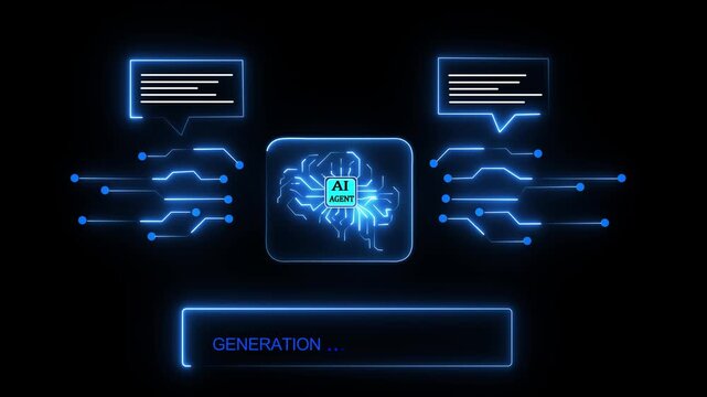 Artificial intelligence agents concept on the transparent background. surrounded by data and analytics elements, representing AI research, automation, and smart innovation. 4K VIDO
