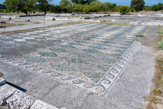 Large pebble mosaic floor in the agora of Pella