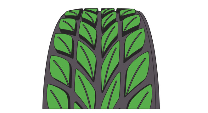 Eco-friendly tire tread design featuring green leaf-like patterns on a dark grey background, symbolizing sustainability and nature.