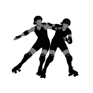 Roller derby vector with female athletes competing in contact sport