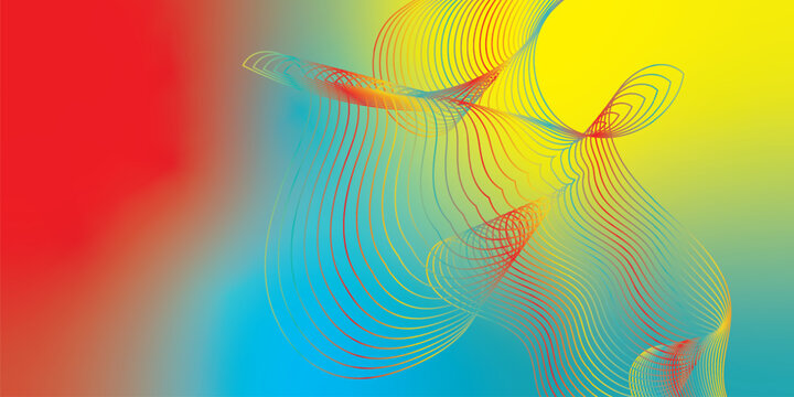 Abstract yellow, red, and azure neon ribbons with glowing highlights on a sleek futuristic vector background.