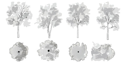 Set of sketch tree icons in top and side view for architectural design ©  Designer