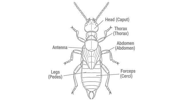 Detailed diagram of an insect with labeled anatomy for educational purposes