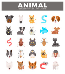 Fototapeta premium flat cartoon animal icons on white background.