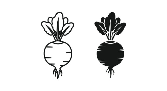 Beetroot or radish root vegetable icons set outline and silhouette vector illustration of healthy food
