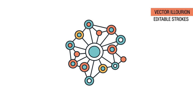 Abstract vector illustration of a central network connection icon.
