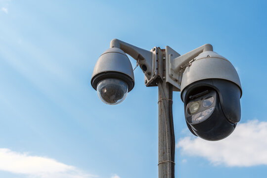 Outdoor IP PTZ camera on a metal pole