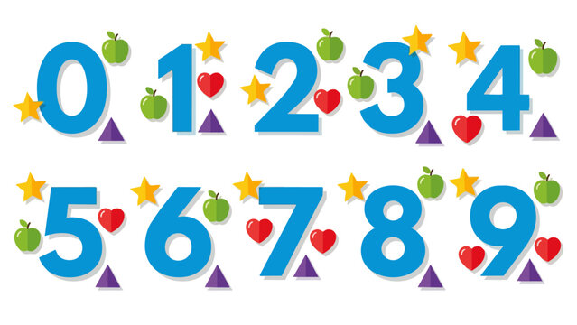Numbers for kids with colorful decorations.