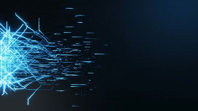 Glowing blue network connections burst forth from a central point into a dark space.