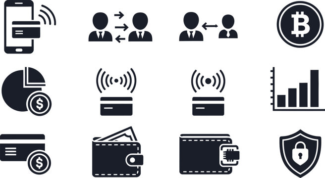 Mobile payment and financial transaction icons