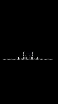 Abstract digital cityscape or equalizer graphic creating a modern minimalist urban soundscape illustration on a deep black background, symbolizing technology and data visualization