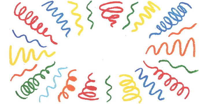 Set of colorful hand drawn squiggly lines and spiral shapes for creative design elements