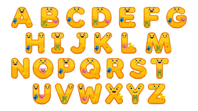 Alphabet letters with cartoon faces.