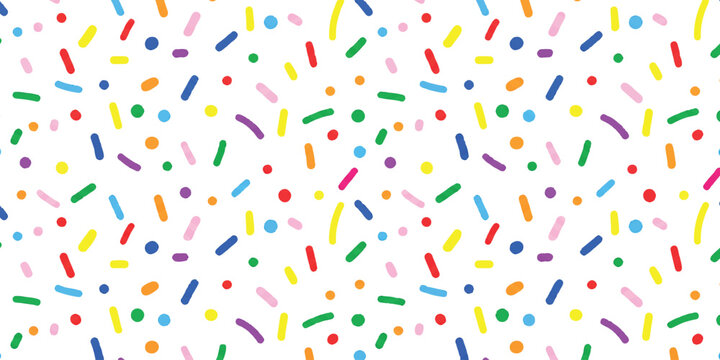 Colorful abstract confetti pattern with small geometric shapes and sprinkles