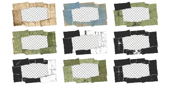 Set of rectangular frames made with pieces of adhesive tape and masking tape strips
