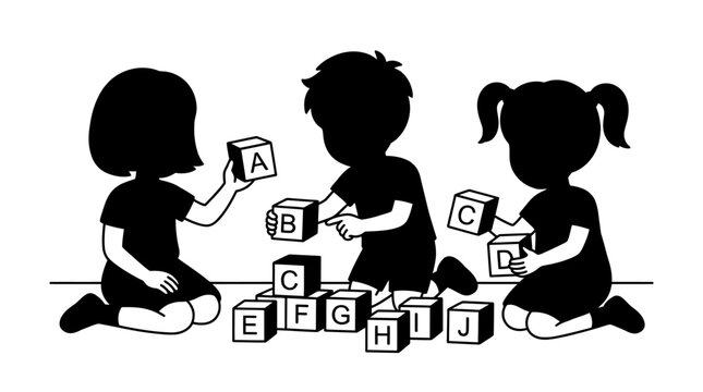Children playing with alphabet blocks