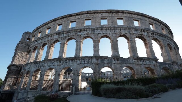  View of Roman Pula Amphitheater in city of Pula, Croatia