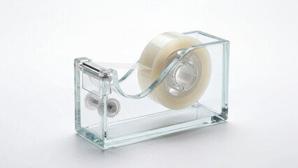 Naklejka premium Transparent tape dispenser isolated on white background for office supplies
