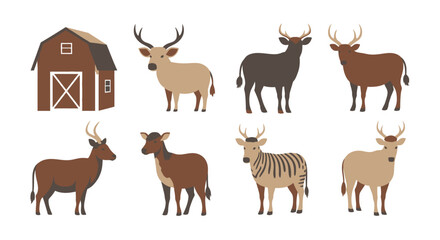 Obraz premium Cartoon deer and barn illustration in vector style for various design projects