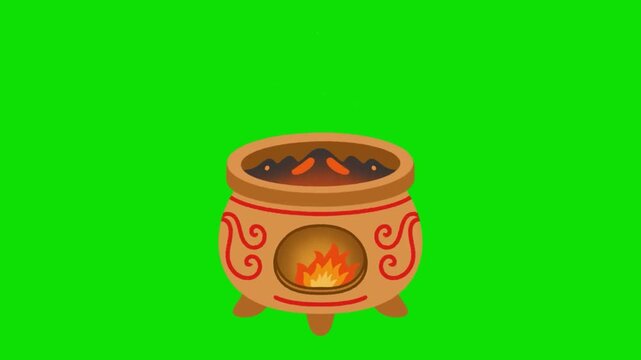 Video of a traditional ceramic incense burner with glowing embers for religious ceremonies. Ancestor worship. Hand drawn.
