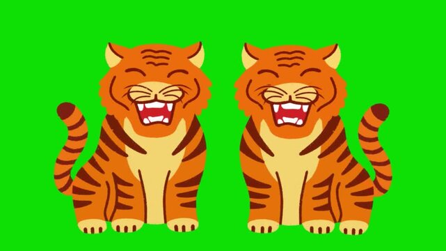 Video of twin traditional tiger statues as cultural symbols for the Cheung Chau Bun Festival. Cheung chau bun festival. Hand drawn.