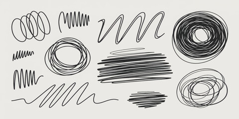 Hand Drawn Scribble Doodle Elements Set with Sketch Lines and Circular Strokes © mahabubmorshed