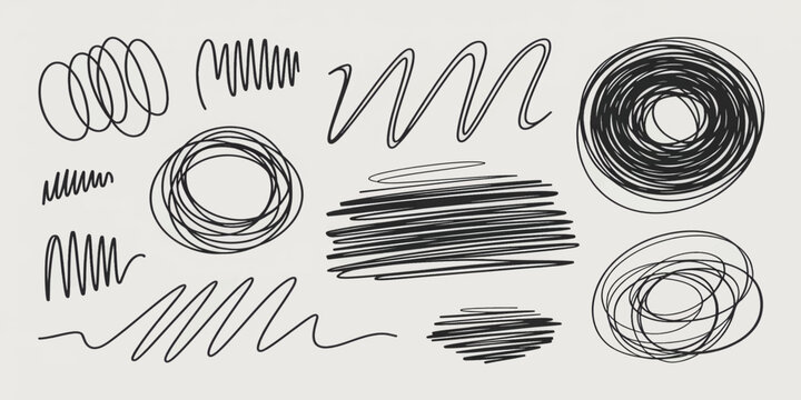 Hand Drawn Scribble Doodle Elements Set with Sketch Lines and Circular Strokes