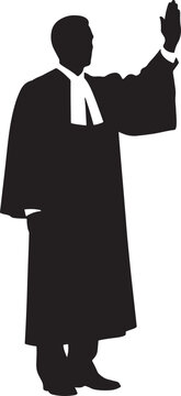 Silhouette of a judge or official in robe raising hand for oath