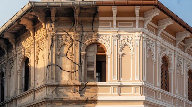 Before and After Restoration of Traditional Heritage Building Facade
