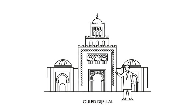 Minimalist Line Art of Ouled Djellal Historic Building