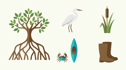 Obraz premium Collection of Wetland Ecosystem Elements and Activities.