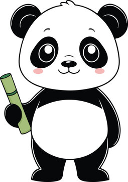 Kawaii Panda Mascot Vector Illustration with bambo