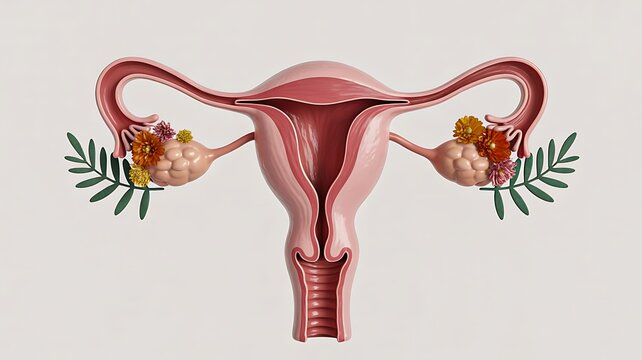  Female reproductive system anatomy illustration with ovaries uterus and fallopian tubes