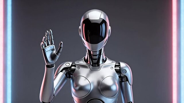 Futuristic female robot with neon lights