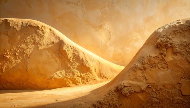 Rammed earth wall with textured ochre surface in warm natural light