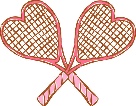Crossed Tennis Rackets Heart Shaped Whimsical Hand Drawn Sport